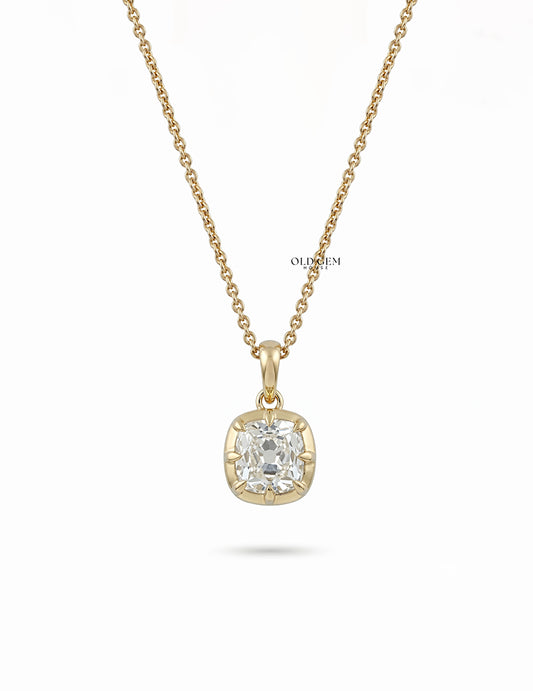 Vintage Style Square Old Mine Cushion Diamond Pendant Necklaces