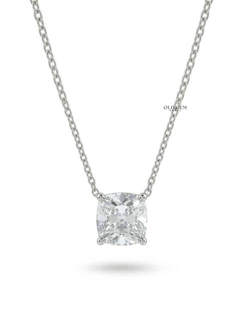 Square Old Mine Cushion Lab Solitaire Pendant Necklaces