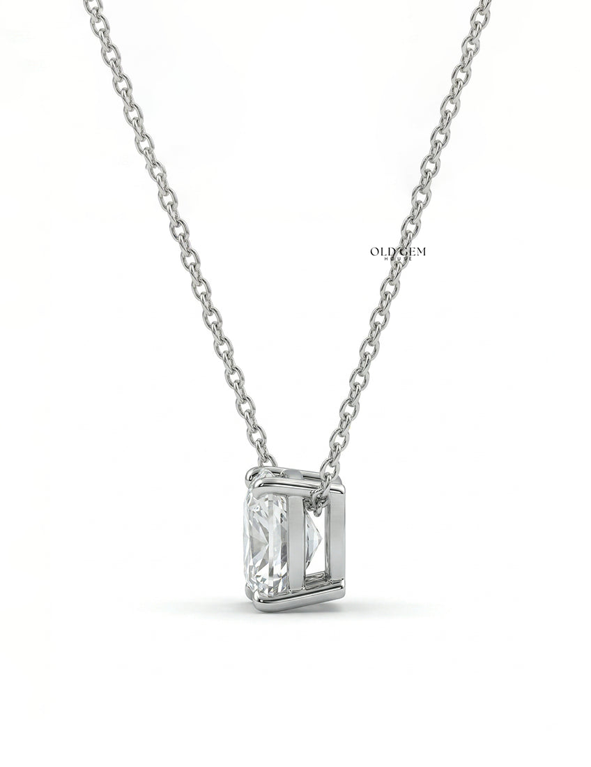 Square Old Mine Cushion Lab Solitaire Pendant Necklaces