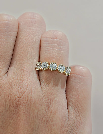 Georgian Square Old Mine Cushion Lab Diamond Five Stone Ring Wedding Band