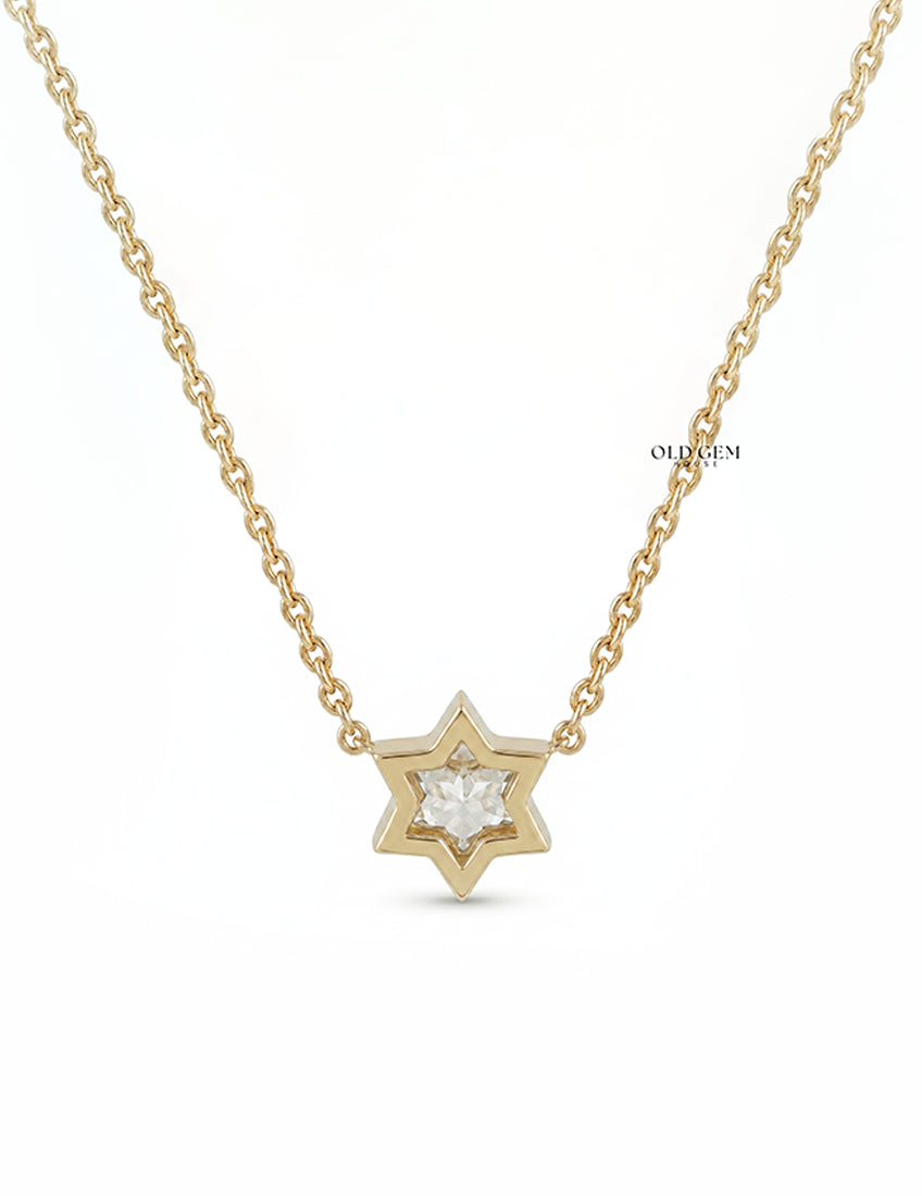 David Star Cut Lab Diamond Solitaire Pendant Necklaces