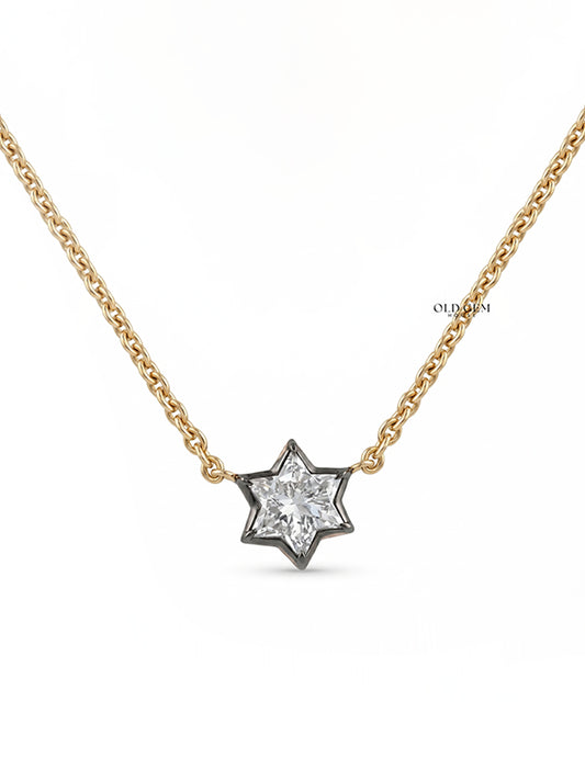 David Star Cut Lab Diamond Solitaire Pendant Necklaces
