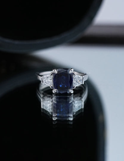 Cushion Gemstone ring with Trapezoid