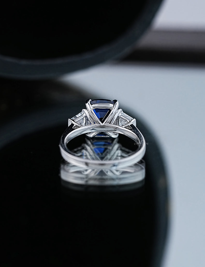 Cushion Gemstone ring with Trapezoid