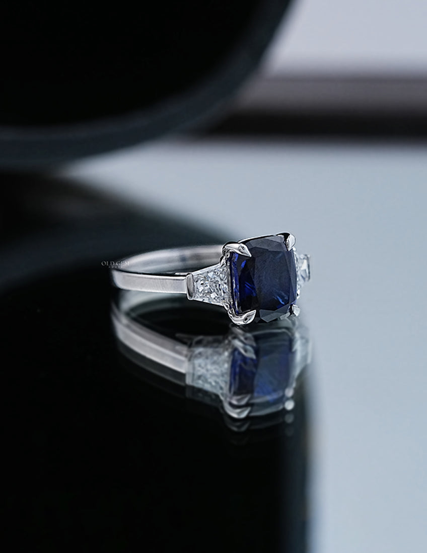 Cushion Gemstone ring with Trapezoid
