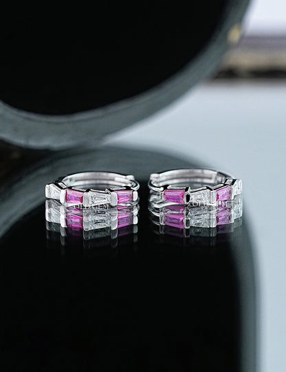 Tappered Baguette Cut Pink Gemstone Hoop Earring Earrings
