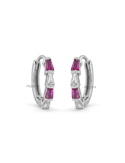 Tappered Baguette Cut Pink Gemstone Hoop Earring Earrings