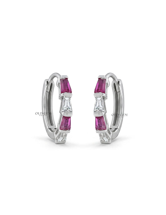 Tappered Baguette Cut Pink Gemstone Hoop Earring Earrings