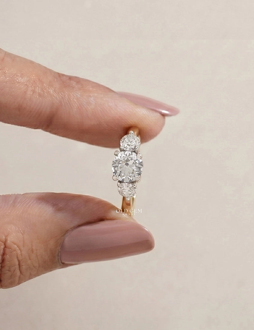 Georgian Old European Cut Diamond Three Stone Ring Engagement Ring