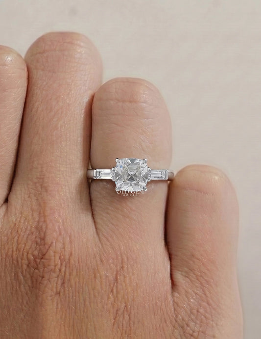 Art Deco Old Mine Cut Three Stone Engagement Ring Engagement Ring