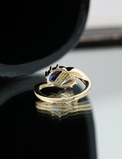 Two Stone Sapphire Modified Pear Gemstone Curved Ring