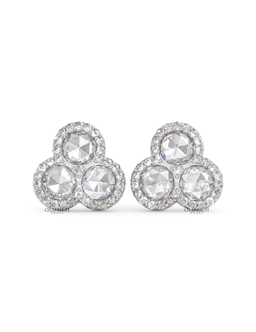 Trio Rose Cut Lab Diamond Earrings
