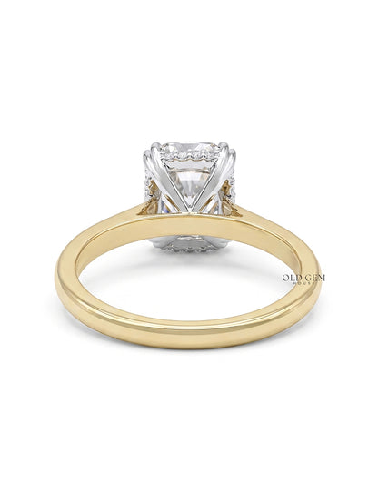 Cushion Old Mine Cut Diamond Hidden Halo Ring - Mid Century Engagement Ring