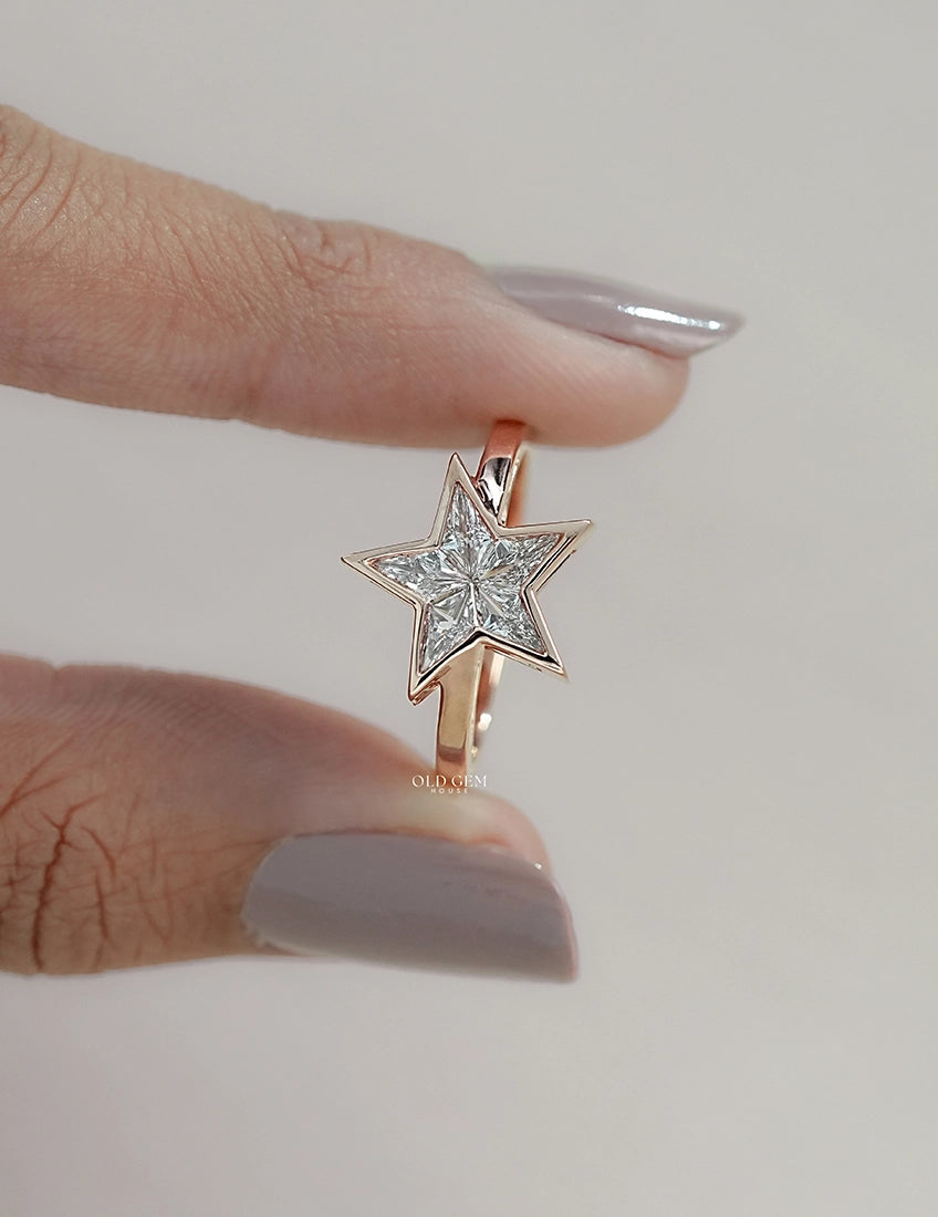 Victorian Style Pie Cut Star Shape Bezel Set Ring Engagement Ring