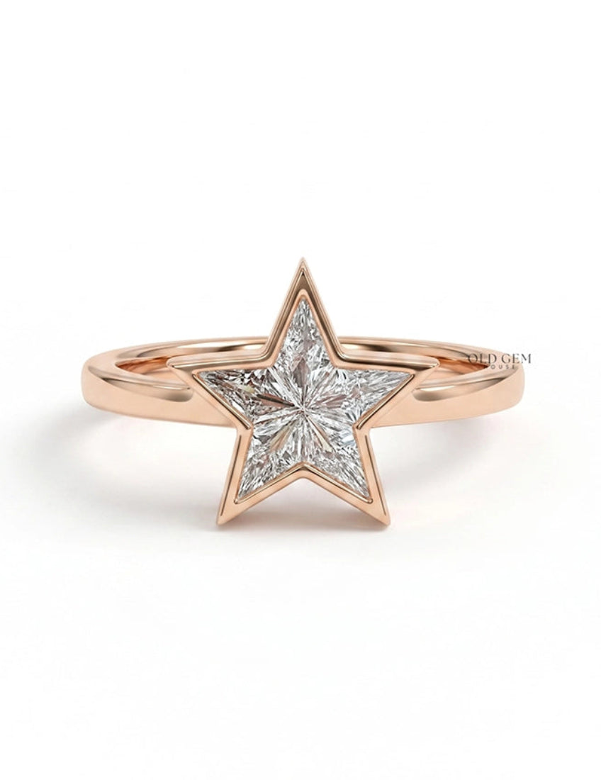 Victorian Style Pie Cut Star Shape Bezel Set Ring Engagement Ring
