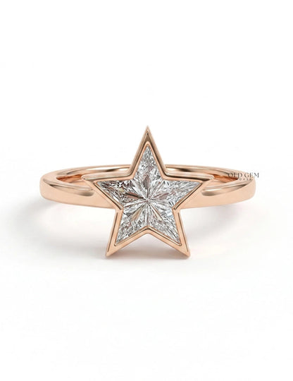 Victorian Style Pie Cut Star Shape Bezel Set Ring Engagement Ring