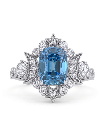 Victorian Blue Old Mine Cushion Crescent Moon Vintage Ring