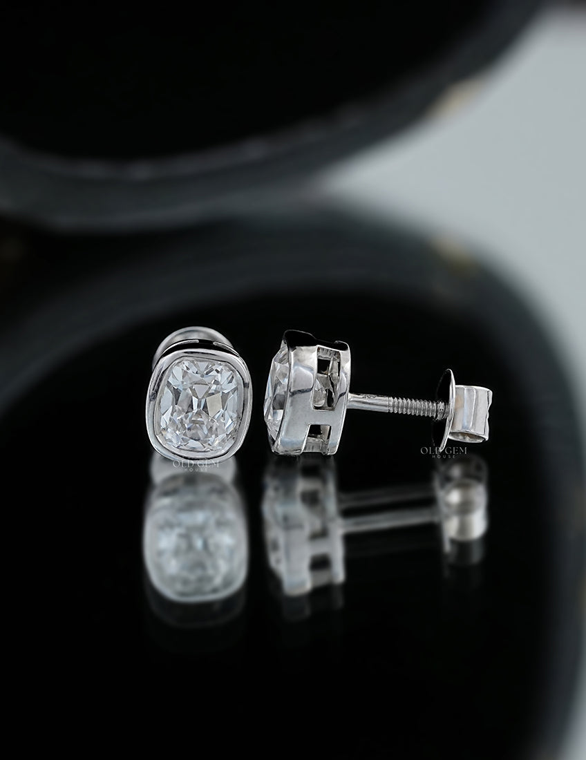 Elongated Old Mine Cut Bezel Stud