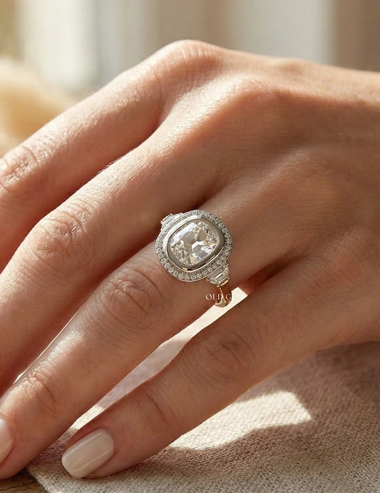 Vintage Allure Cushion Halo Ring Engagement Ring