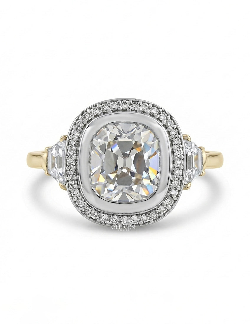 Cushion Cut Lab Diamond Halo Ring Georgian Era Engagement Ring
