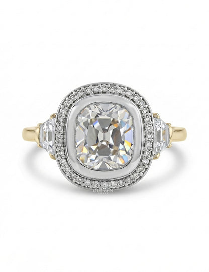 Cushion Cut Lab Diamond Halo Ring Georgian Era Engagement Ring