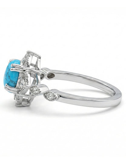 Floral Victorian Turquoise Pear Gemstone Ring Engagement Ring