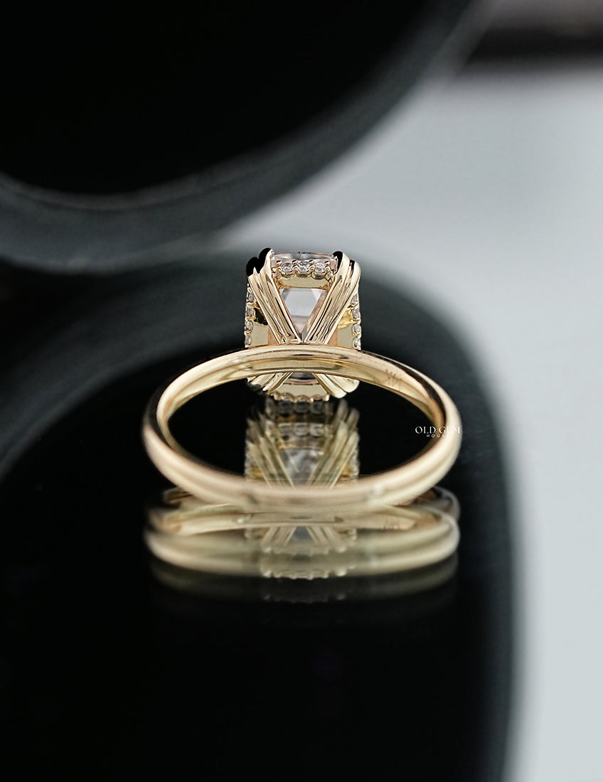 Old Mine Cushion Cut Lab Grown Diamond Hidden Halo Solitaire Ring
