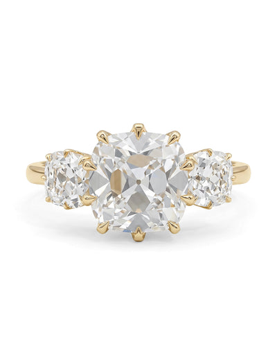 Mid Century Old Mine Cut Trilogy Engagement Ring