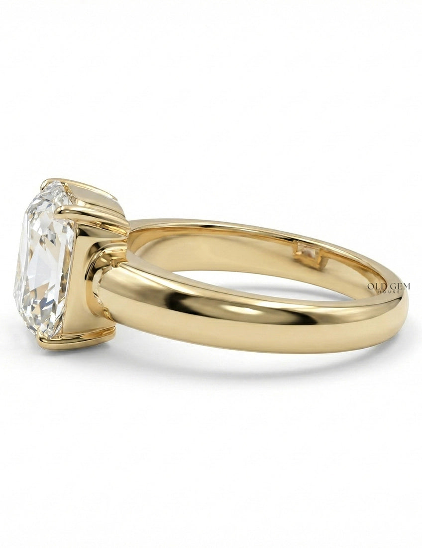 Georgian Old Mine Cushion Thick Band Ring Engagement Ring