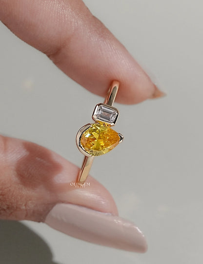 Art Deco Yellow Pear Gemstone Toi Et Moi Ring Engagement Ring