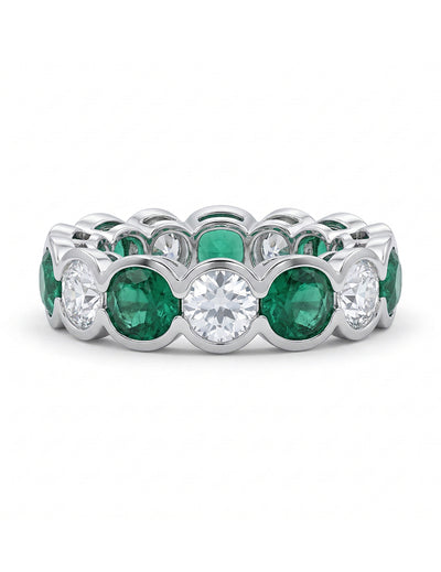 Green Zambian Cushion Gemstone Eternity Wedding Band
