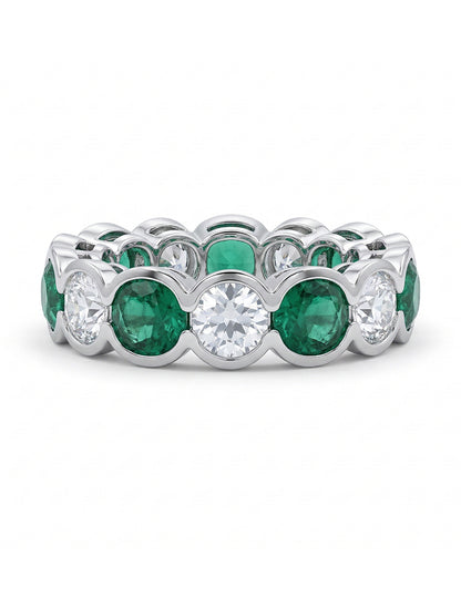 Green Zambian Cushion Gemstone Eternity Wedding Band Wedding Band