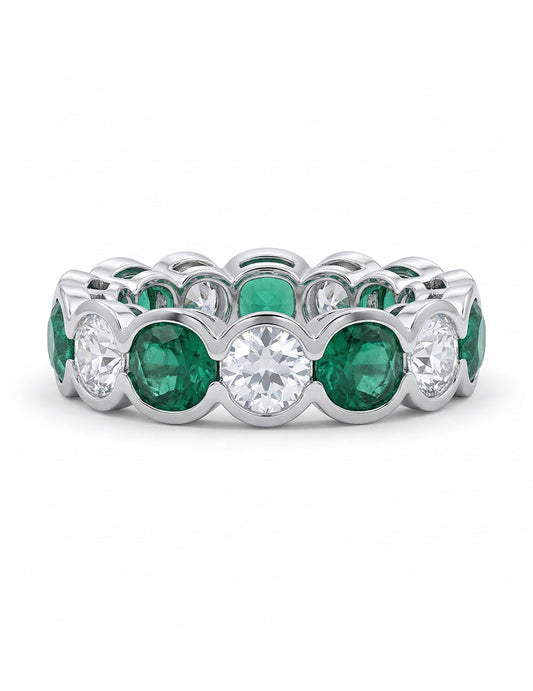 Green Zambian Cushion Gemstone Eternity Wedding Band Wedding Band