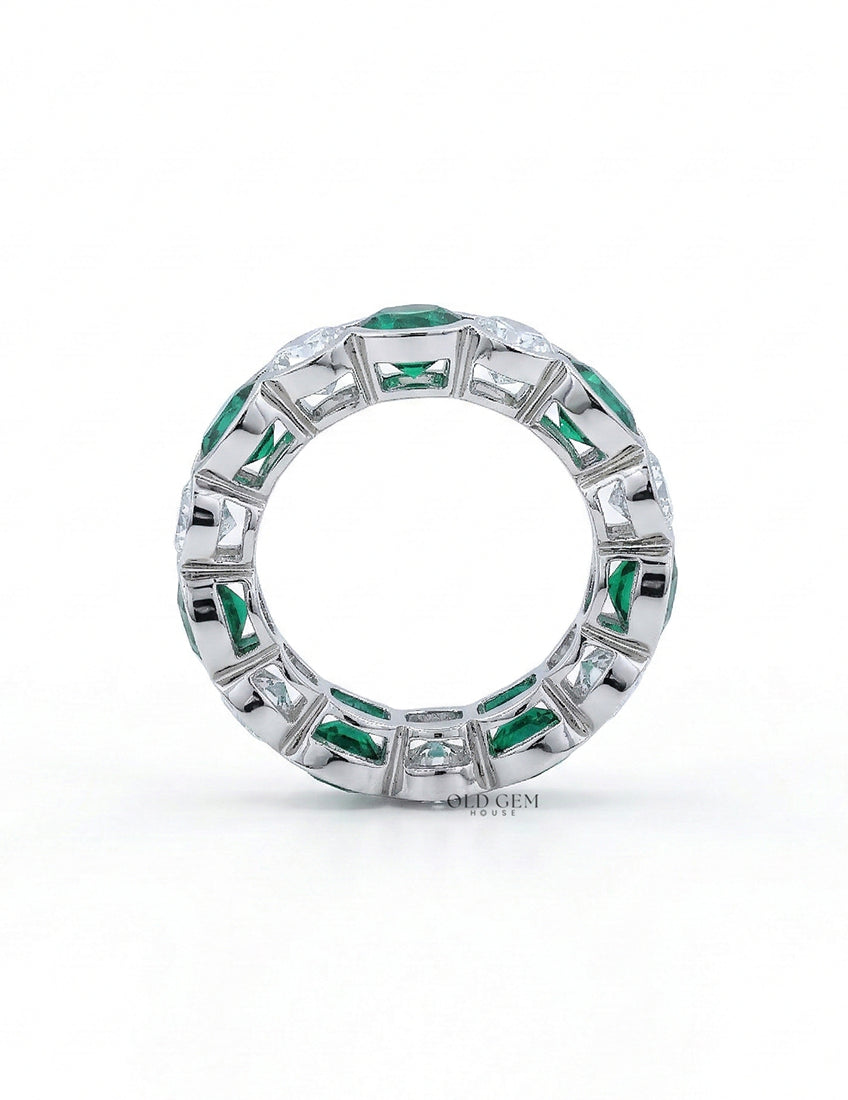 Green Zambian Cushion Gemstone Eternity Wedding Band Wedding Band
