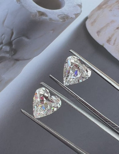 Paired Old Mine Heart Lab Diamond -4.10 Ct