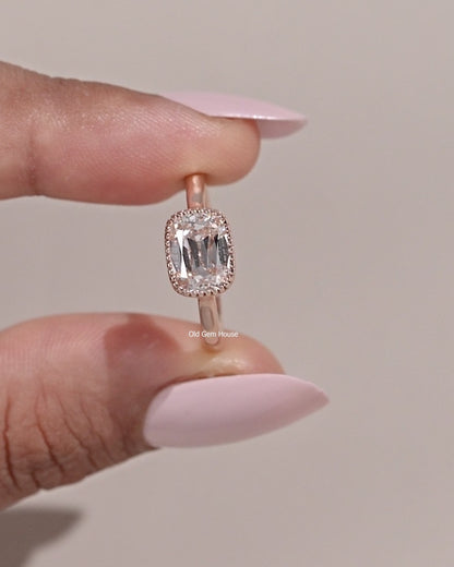 Milgrain Set Solitaire Old Mine Cushion Ring