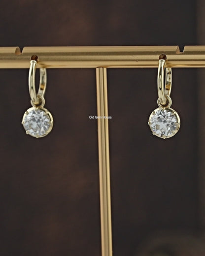 OEC Round Cut Lab Grown Diamond Dangle Drop Earrings