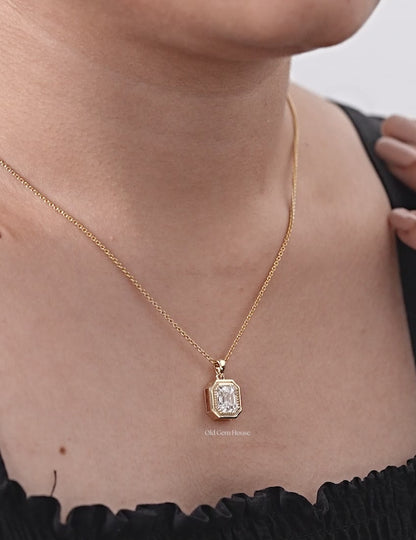 Old Mine Emerald Cut Milgrain Set Pendant