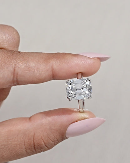 Elongated Old Mine Cushion Cut Lab Grown Diamond Solitaire Ring