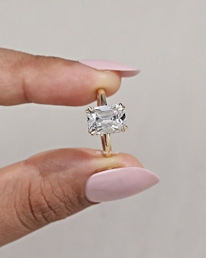 Old Mine Cushion Double Prong Set Hidden Halo Ring