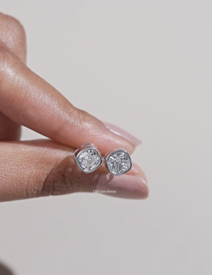 Old Mine Cushion Bezel Stud Earrings