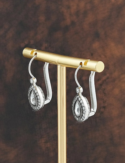Rose Cut Pear Lab Diamond Halo Drop Earrings Earrings